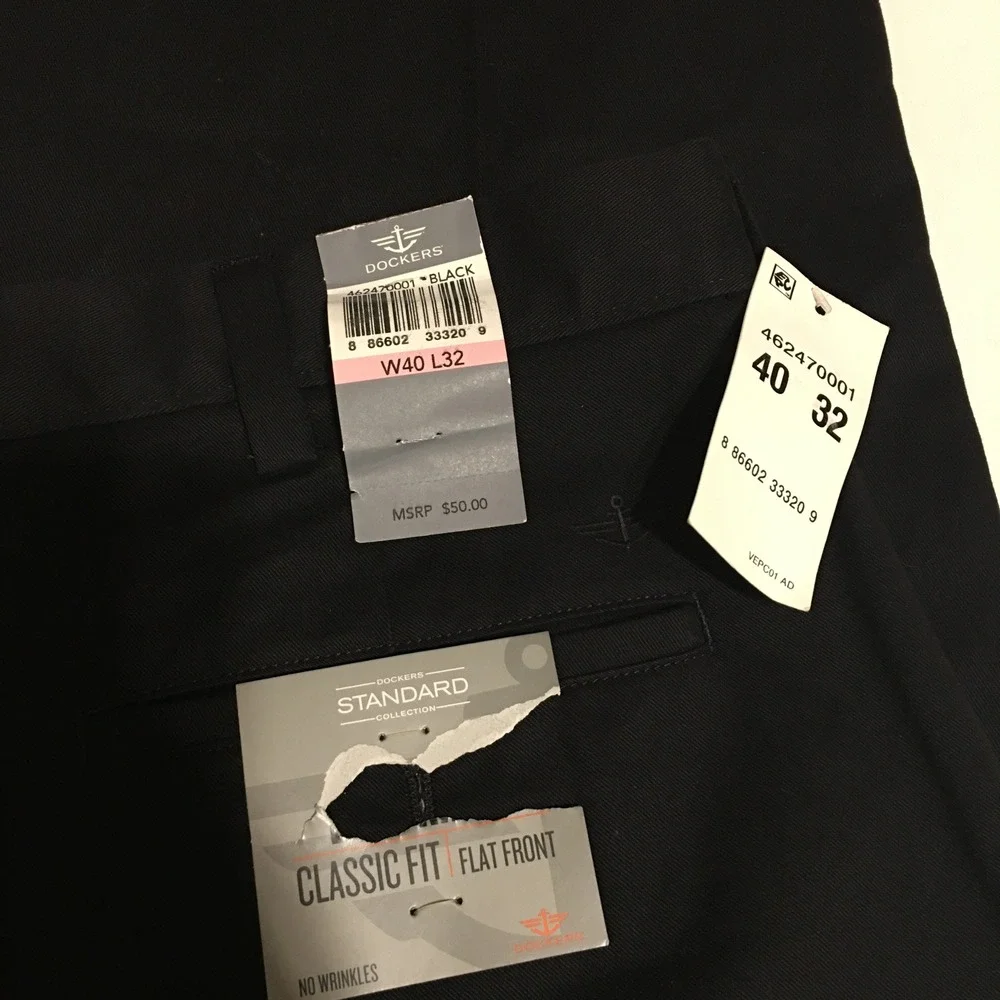 Dockers Chino Pants Mens 40x32 Black Classic Fit Flat Front NWT $50.00